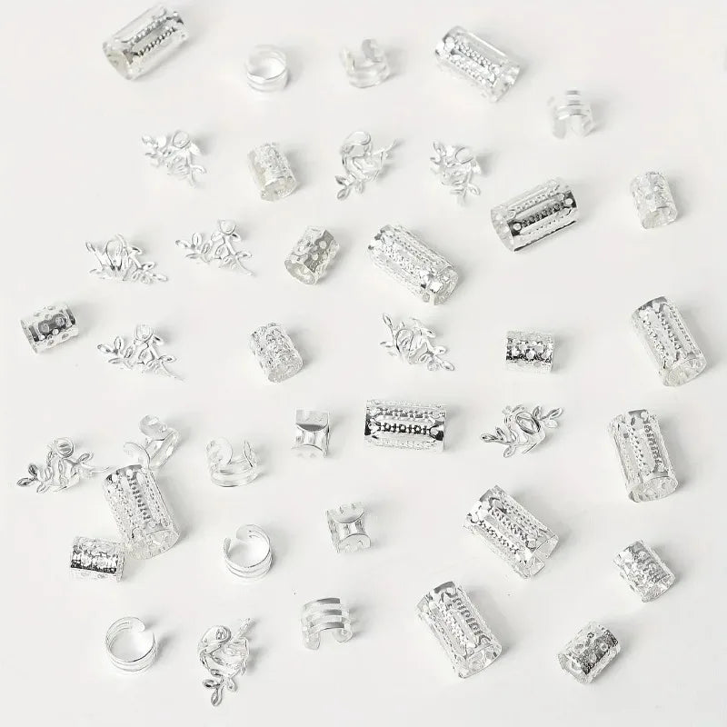 40-Pc Metal Hair Rings, Beads & Cuffs for Braids | Gold Silver Hair Braid Accessories QXL