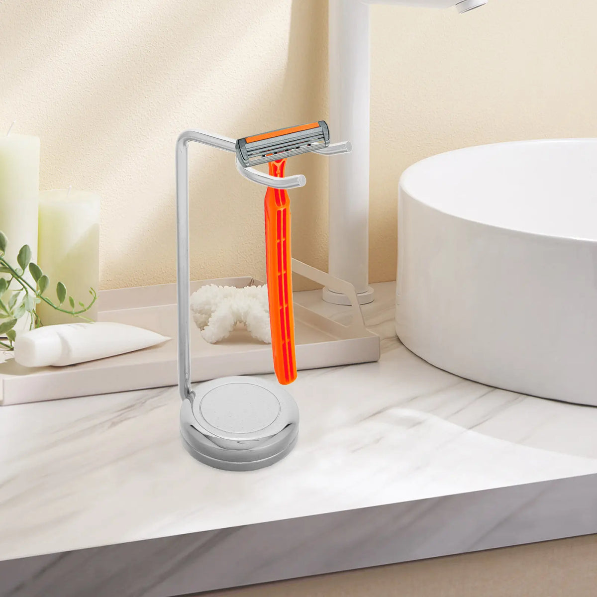 Zinc Alloy Shaving Brush Stand & Razor Drying Rack – Silver Shaving Brush Stand QXL