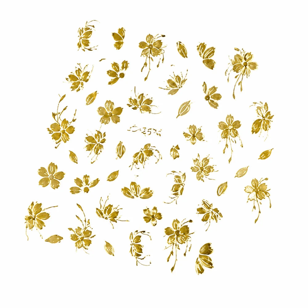 Gold Flower 3D Nail Stickers | Floral Relief Press-On Art Nail Art Stickers QXL