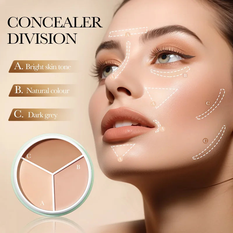 SADOER Tri-Color Contour & Brighten Concealer Cream | Matte Concealer Cream QXL
