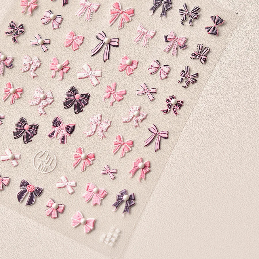 5D Bow Tie Butterfly Nail Art Stickers | Pearl Rhinestone Decals Nail Art Stickers QXL