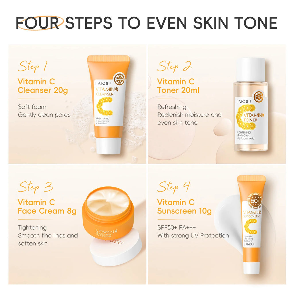 LAIKOU Vitamin C 4-Piece Travel Skincare Set | SPF50+ Travel Skincare Set QXL