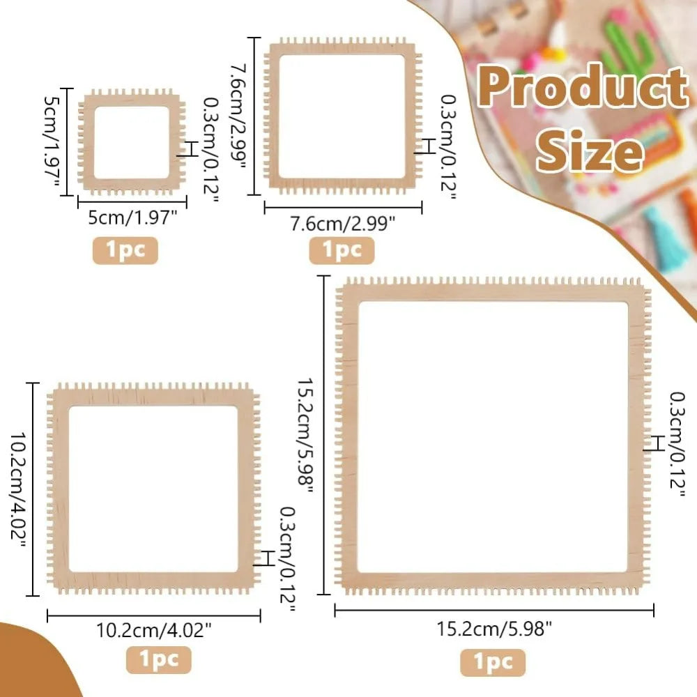 4-Piece Square Wood Weaving Loom Kit | 4 Sizes for Beginners Weaving Loom Kit QXL