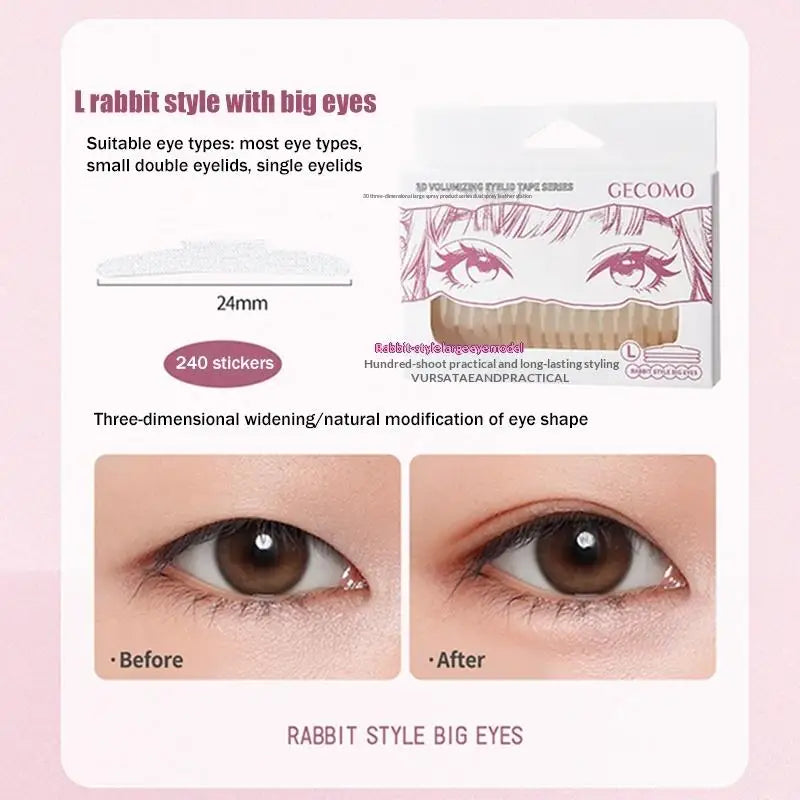 3D Invisible Double Eyelid Tape – 240 Fiber Lift Strips Eyelid Lift Tape QXL Pink