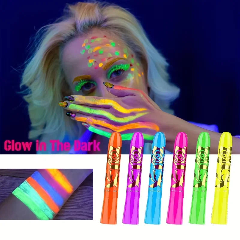 6-Pc Glow in the Dark Face Paint Crayons | UV Neon Kit UV Face Paint Kit QXL