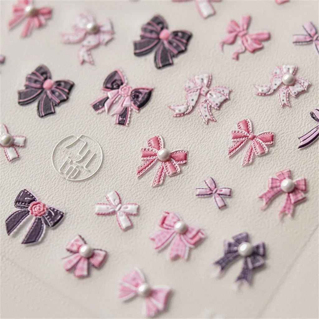 5D Kawaii Pink Bow Nail Stickers | Japanese Ribbon Decals Nail Art Stickers QXL