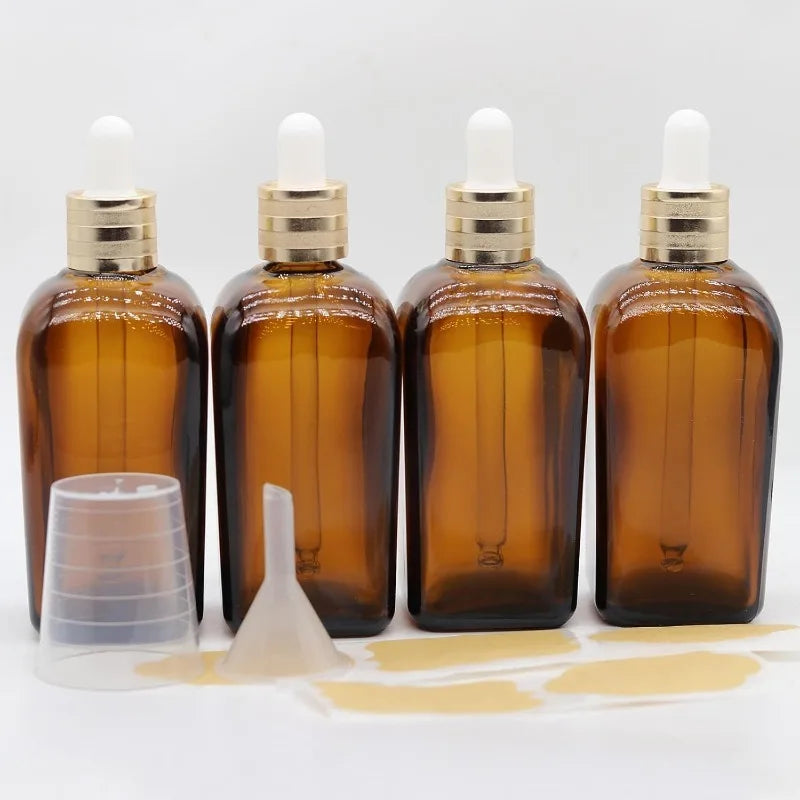 4-Pack 100ml Amber Glass Dropper Bottles | Oil & Serum Glass Dropper Bottles QXL Default Title