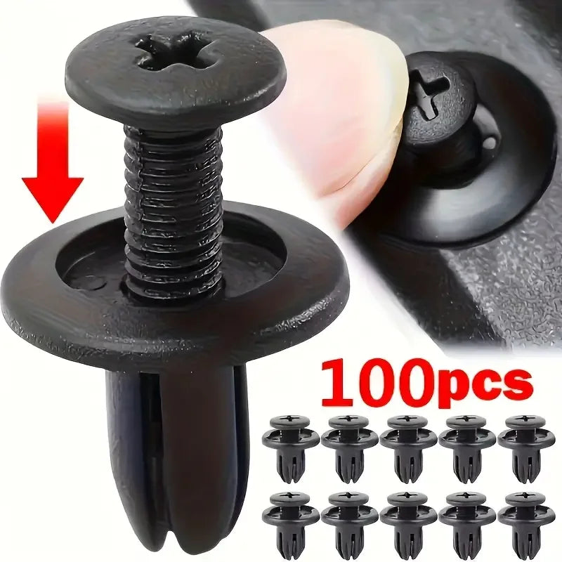 100-Pack Car Fastener Clips | Bumper, Door & Mudguard Rivets Car Trim Fasteners QXL Default Title