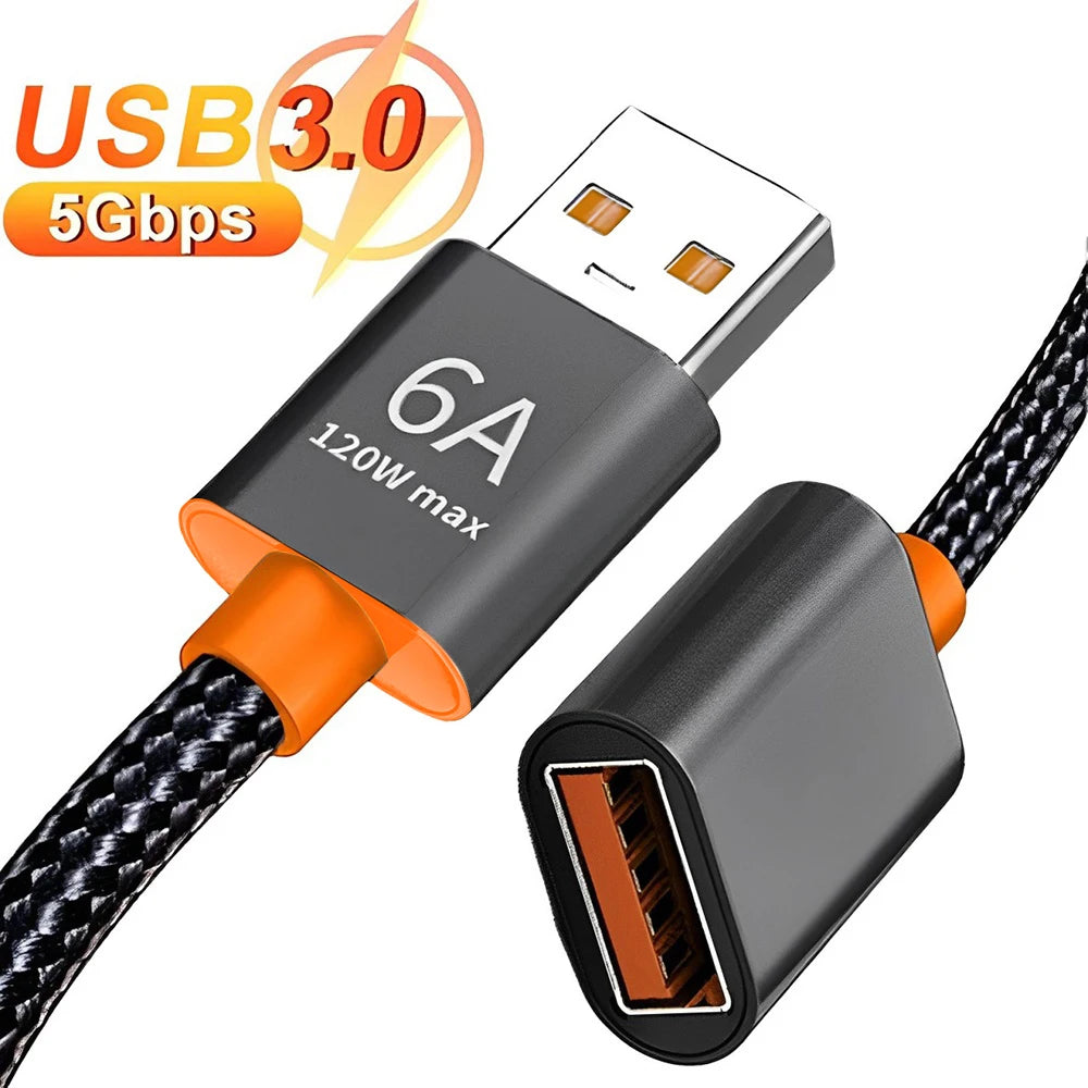 USB Extension Cable 6A Male to Female Braided | 1M & 1.5M USB Extension Cable QXL black 1.5m