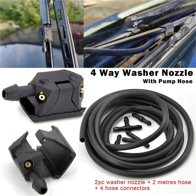 7-Pc Windscreen Washer Nozzle Jet Kit | 4-Way Valve & 2m Hose Washer Nozzle Kit QXL