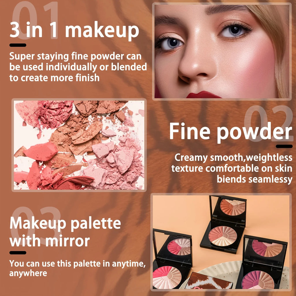 SU YAMMY 3-in-1 Blush Bronzer Highlighter Palette | Matte & Shimmer Blush Bronzer Palette QXL