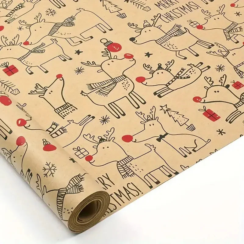 Vintage Reindeer Wrapping Paper Extra Large Roll | Xmas Gift Gift Wrapping Paper QXL