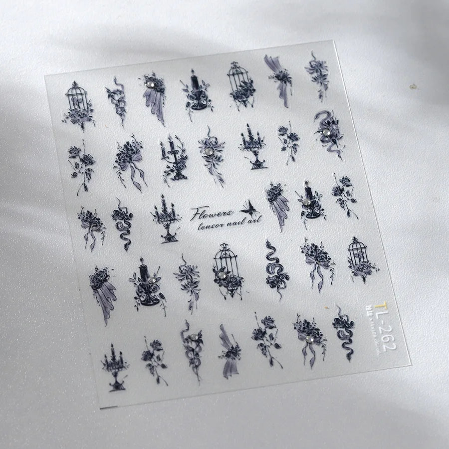 5D Embossed Animal Totem Nail Stickers – Owl Wolf Elk