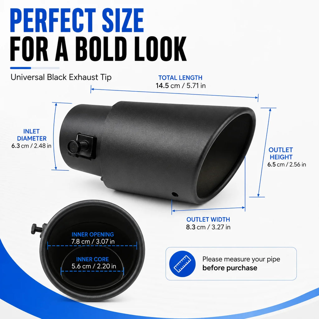63mm Black Exhaust Tip | Universal Aluminum Muffler Tail Trim Exhaust Tail Tip QXL
