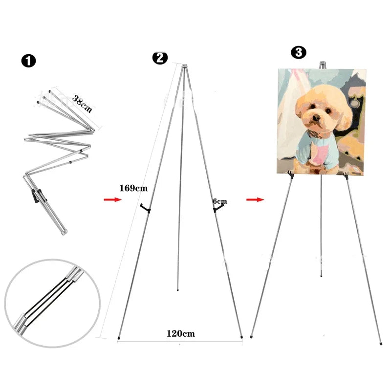 Foldable Metal Art Easel Stand with Clip | Adjustable 169cm Art Easel Stand QXL Silver