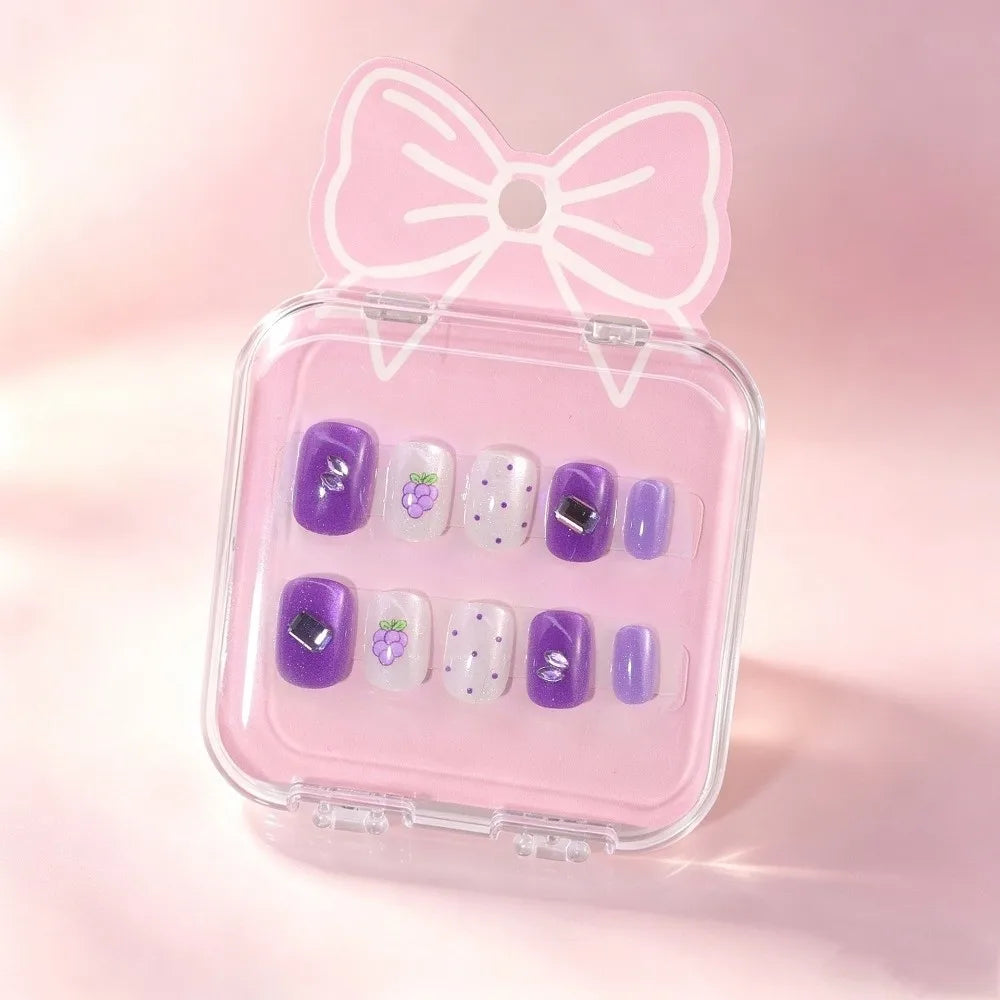 Kids Cat's Eye Press On Nails – Cute Short Detachable Set Kids Press On Nails QXL 12
