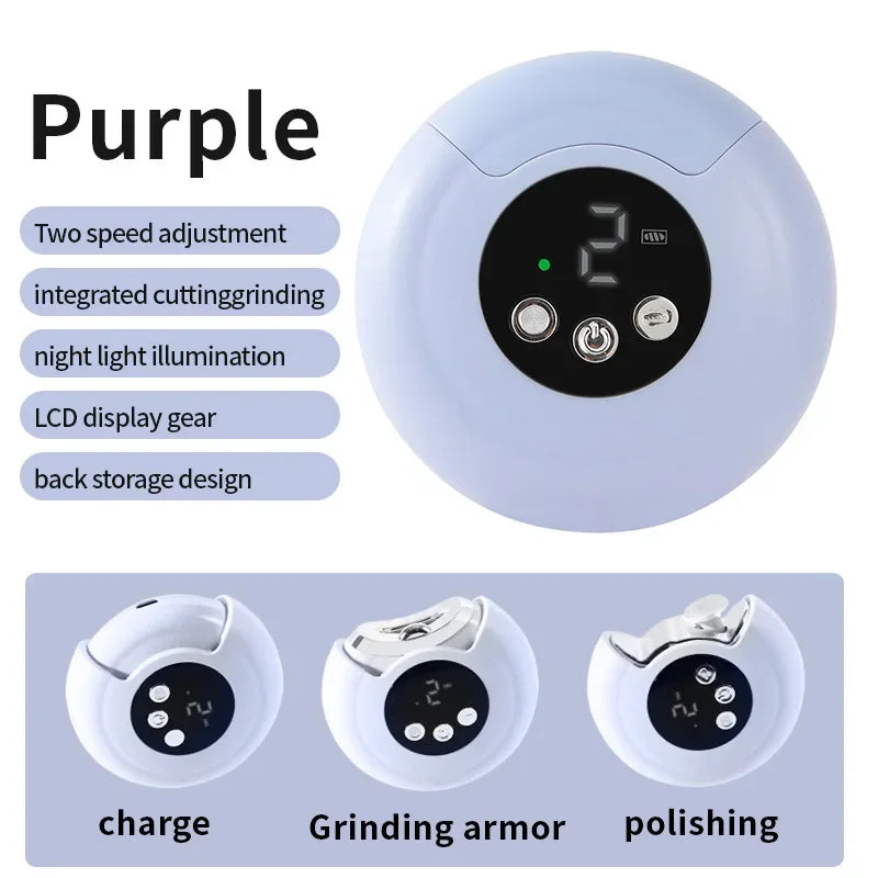 Electric Baby Nail Trimmer 2-in-1 Rotary Clipper | Safe for Kids Electric Nail Trimmer QXL Purple