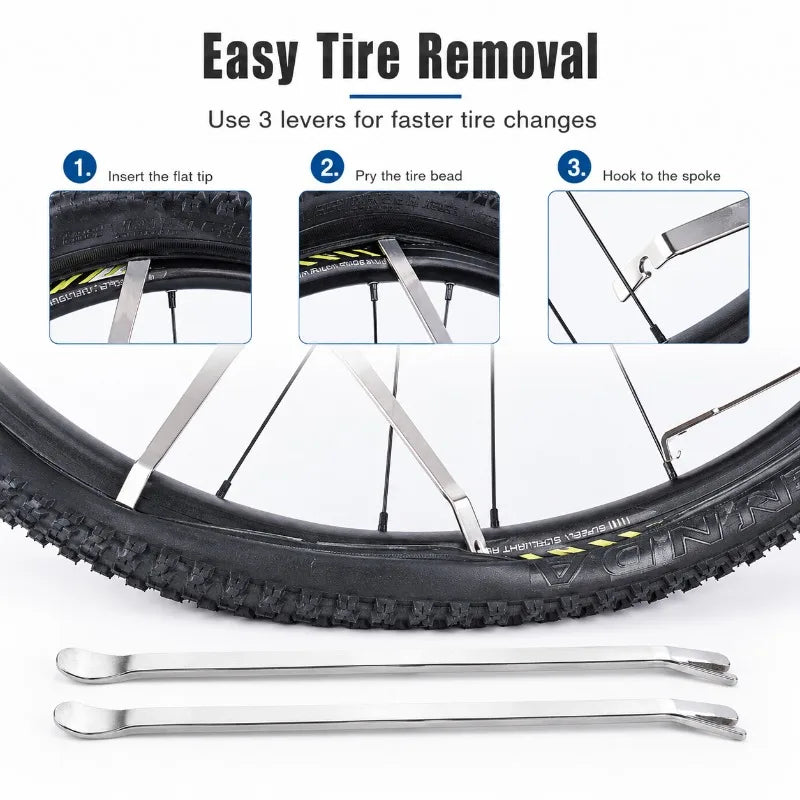 3-Pack Steel Bike Tire Levers | Spoke Hook & Flat Tip Kit Bike Tire Levers QXL