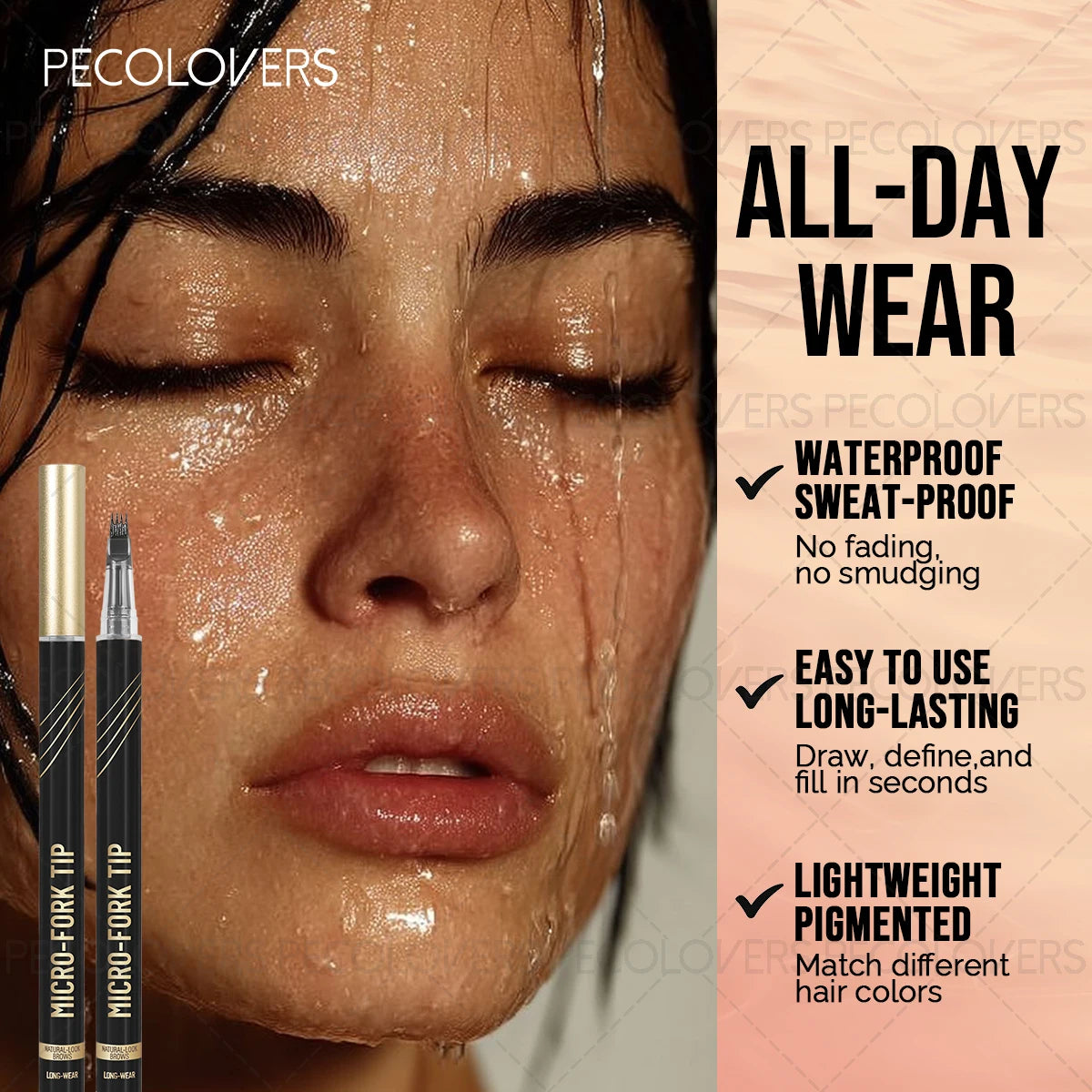 PECOLOVERS 4-Fork Liquid Eyebrow Pencil – Waterproof & Natural Liquid Eyebrow Pencil QXL