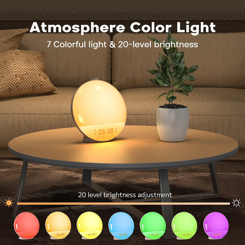 Wake Up Light Alarm Clock | RGB Night Light, FM Radio & White Noise Wake Up Light Clock QXL