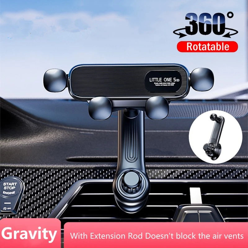 360° Gravity Car Phone Holder | Air Vent Clip & Extension Rod Car Phone Mount QXL
