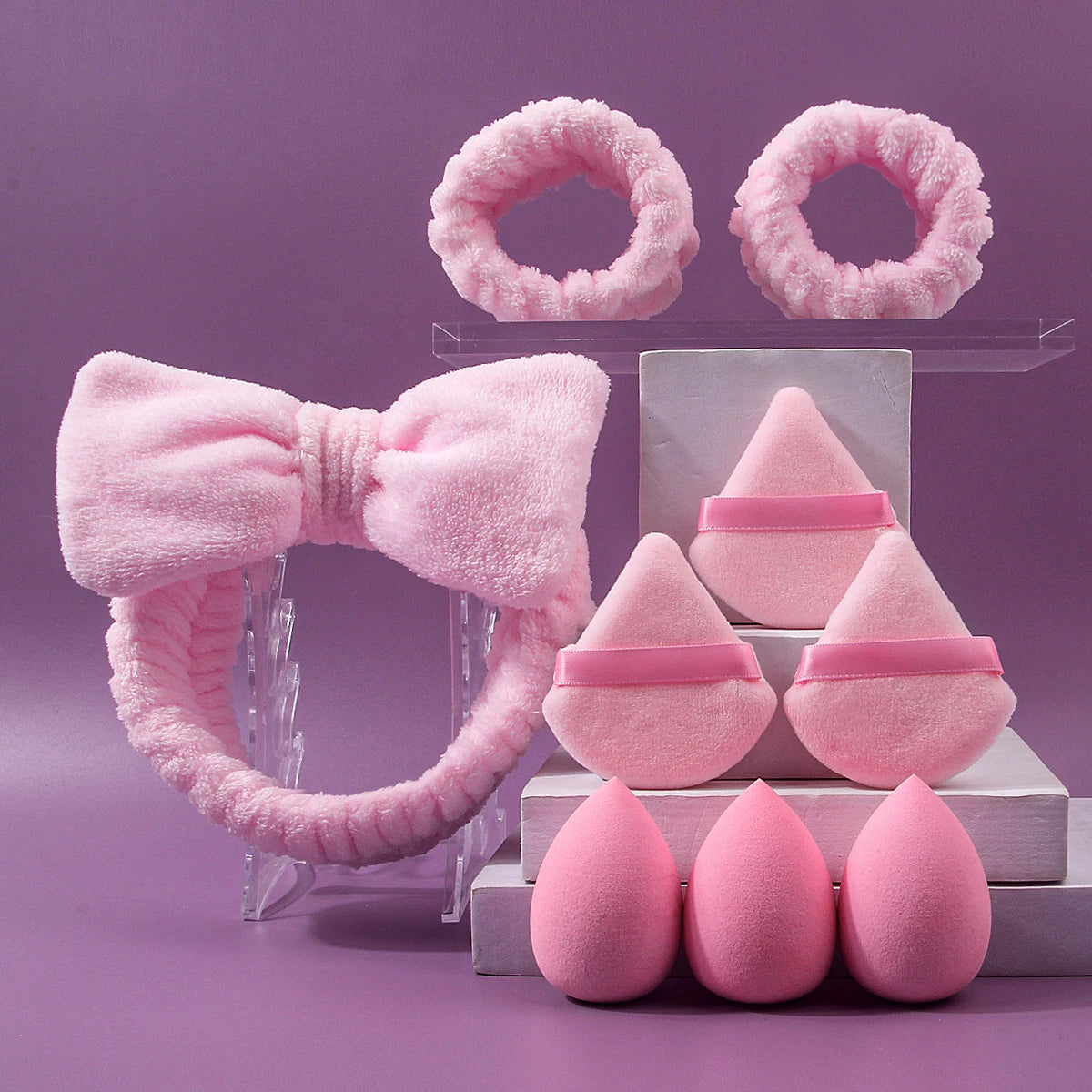 9-Piece Pink Beauty Set | Makeup Sponges, Puffs & Hair Ties Makeup Sponge Set QXL