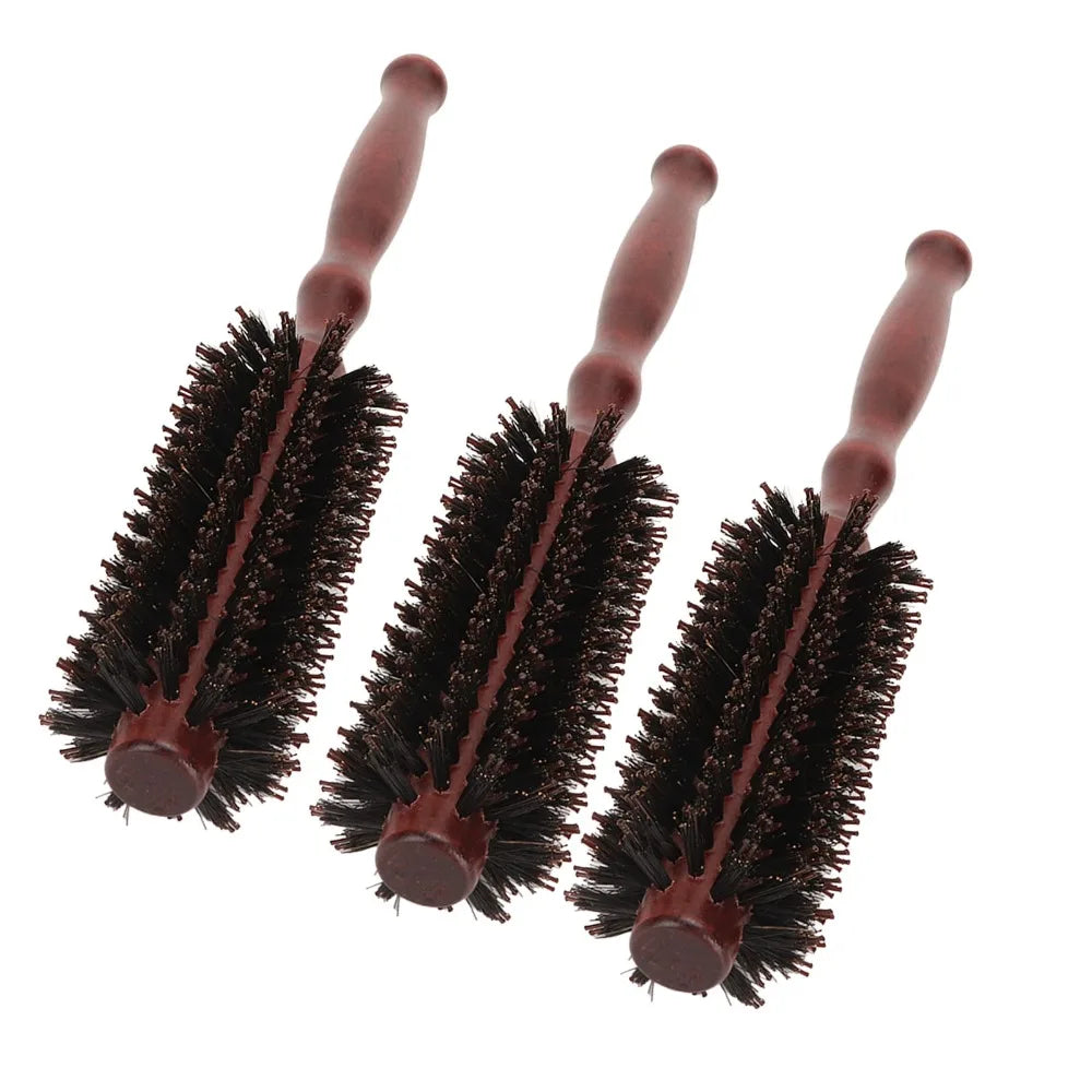 3-Pack Anti-Static Round Hair Brush Set | Wooden Handle Styling Round Hair Brush Set QXL