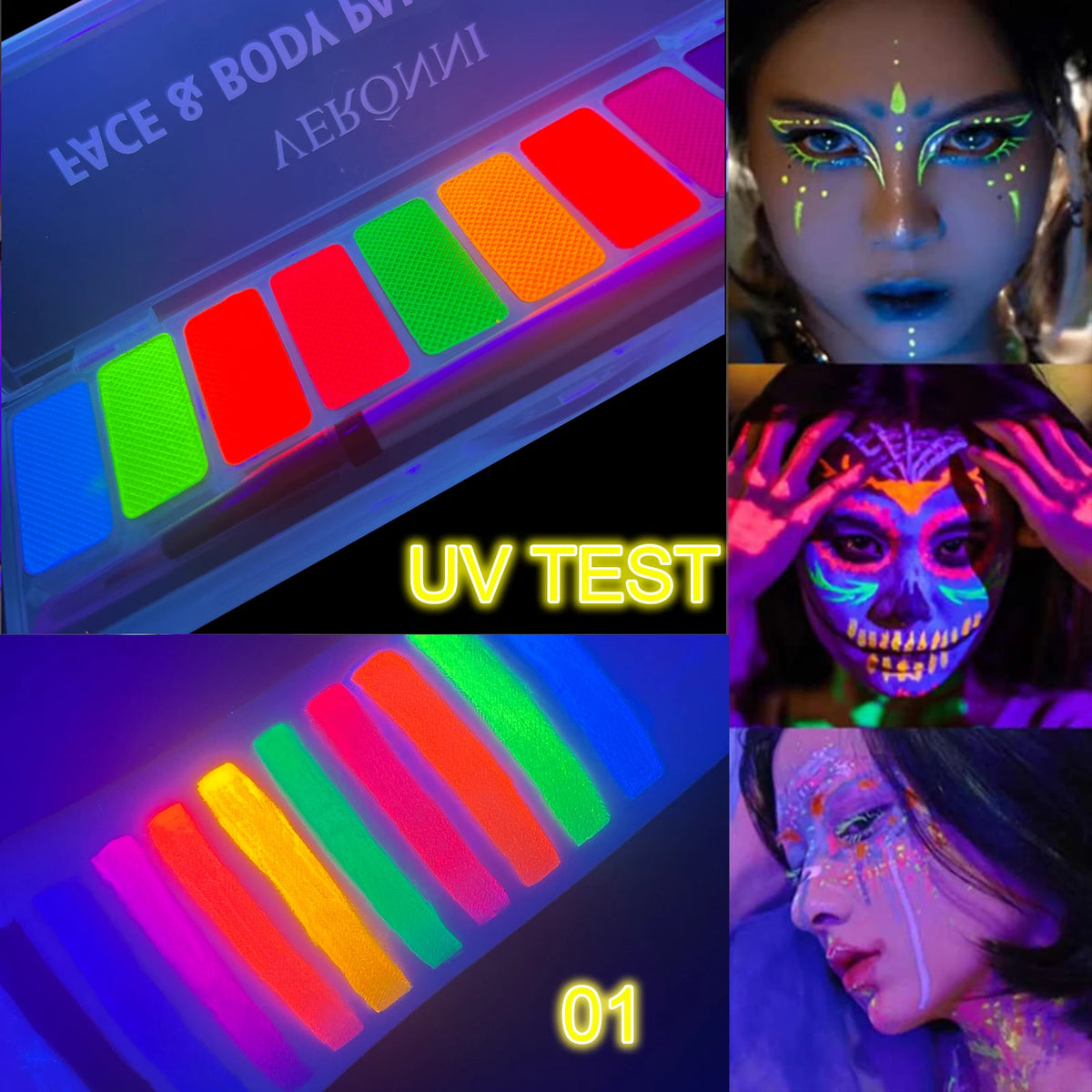 VERONNI 10-Color UV Glow Neon Face & Body Paint Palette Face & Body Paint QXL