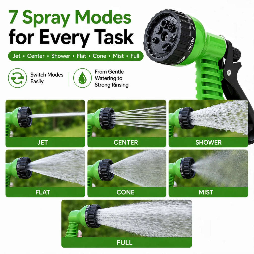 Retractable Expandable Garden Hose & 7-Mode Spray Gun Expandable Garden Hose QXL