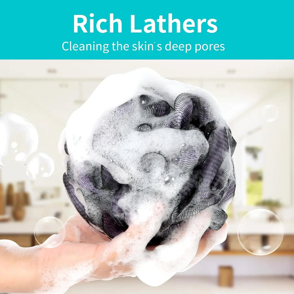 4-Pack Soft Mesh Loofah Shower Sponge Bath Puffs | Exfoliating Bath Loofah Sponge QXL