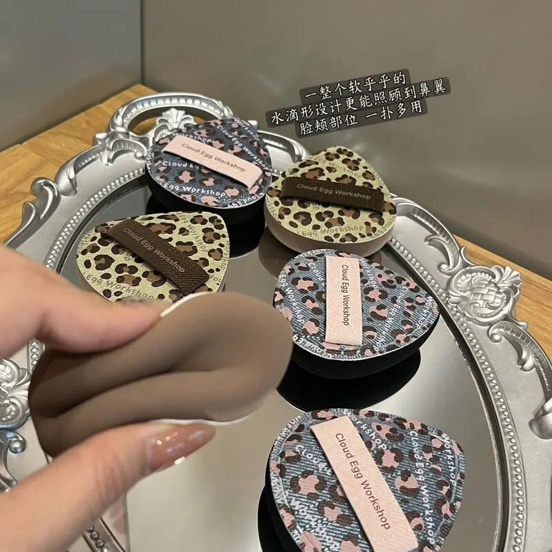 Denim Leopard Powder Puff | Dry & Wet Dual-Use Sponge Set Makeup Sponge Puff QXL
