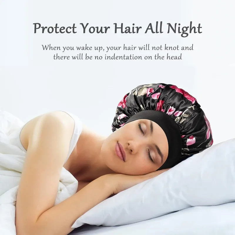 Satin Sleep Bonnet Wide Band | Curly Hair, Braids & Locs Cap Satin Sleep Bonnet QXL