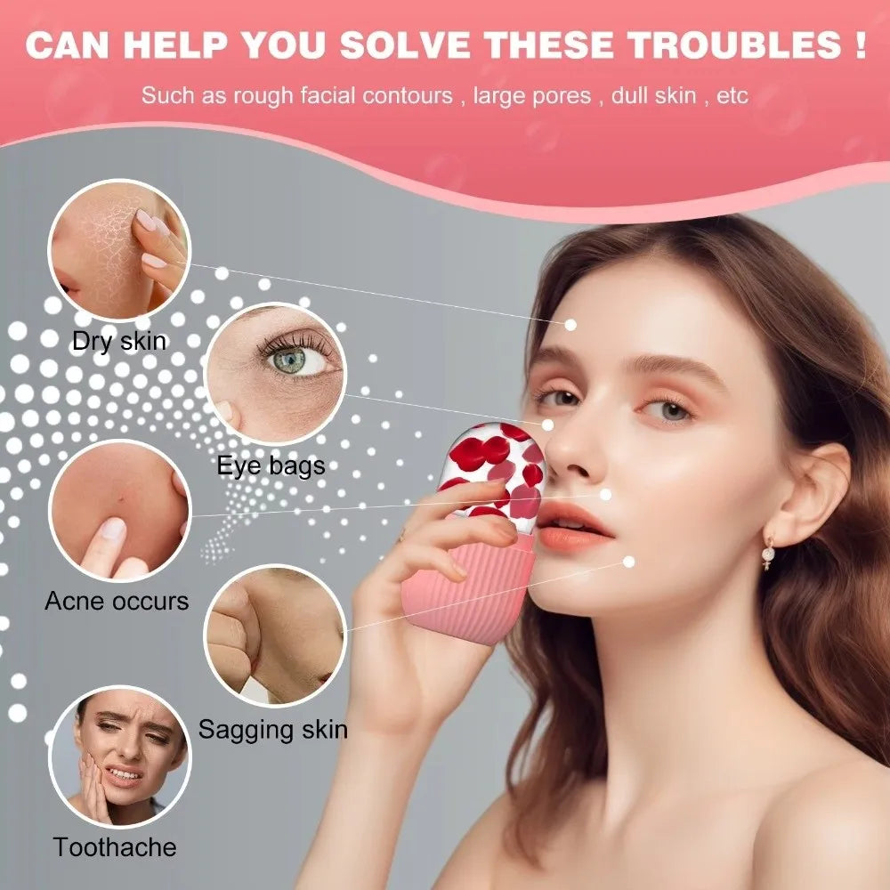 Silicone Facial Ice Cube Mold & Roller | De-Puffing Skin Care Facial Ice Roller QXL