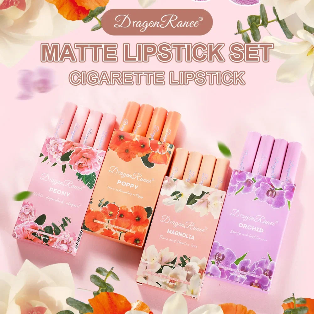 Dragon Ranee 4-Pc Velvet Matte Lipstick Set | Cigarette Design Matte Lipstick Set QXL