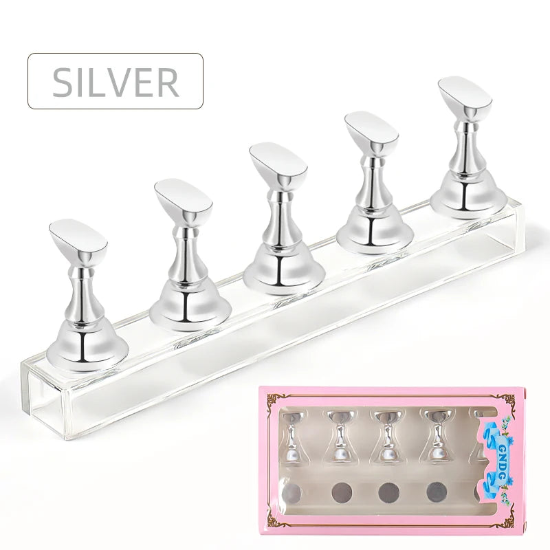 5-Pack Magnetic Nail Tip Holder Stand | Crystal Base Display Nail Tip Holder Stand QXL silver 5pcs one box