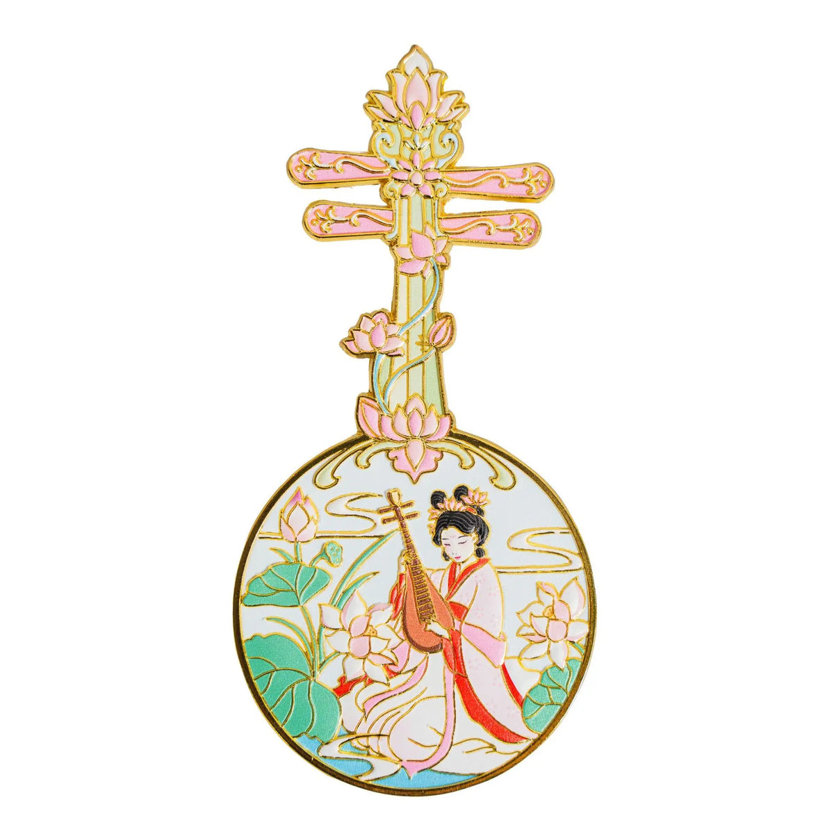 Metal Compact Mirror | Lotus & Lute Lady Design | Travel Gift Compact Makeup Mirror QXL