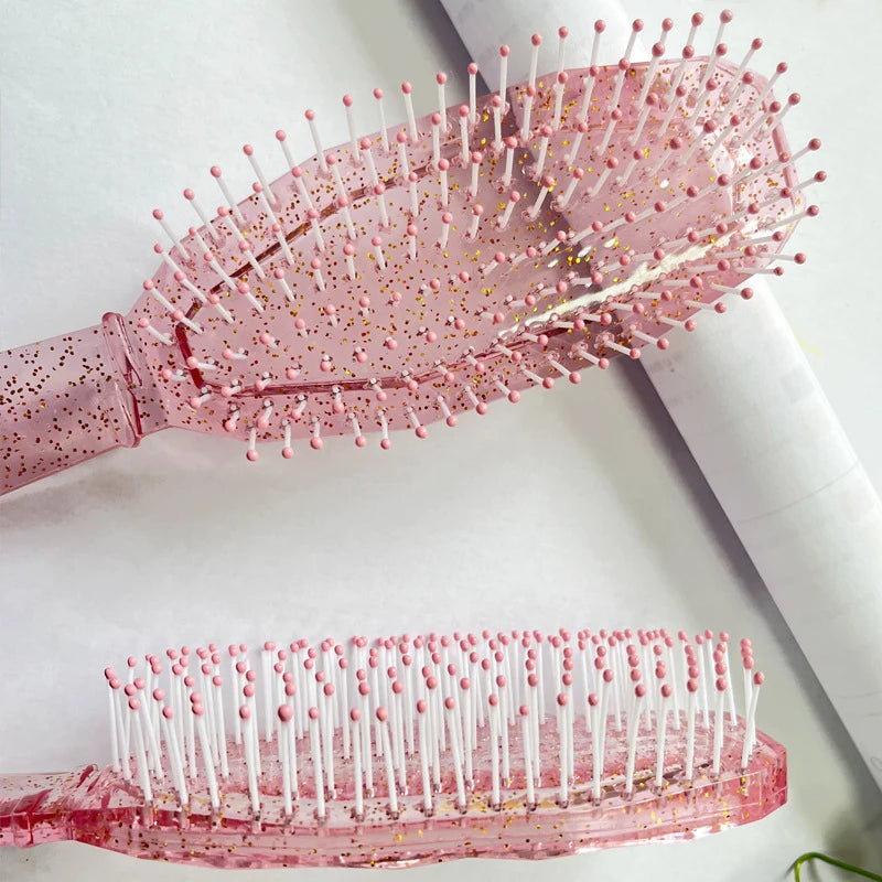 Transparent Glitter Hair Brush & Wide Tooth Comb | Anti-Static Hair Brush Comb QXL