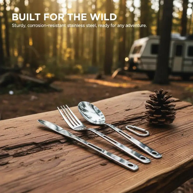 3-Piece Camping Cutlery Set | Stainless Steel Knife Fork Spoon Camping Cutlery Set QXL
