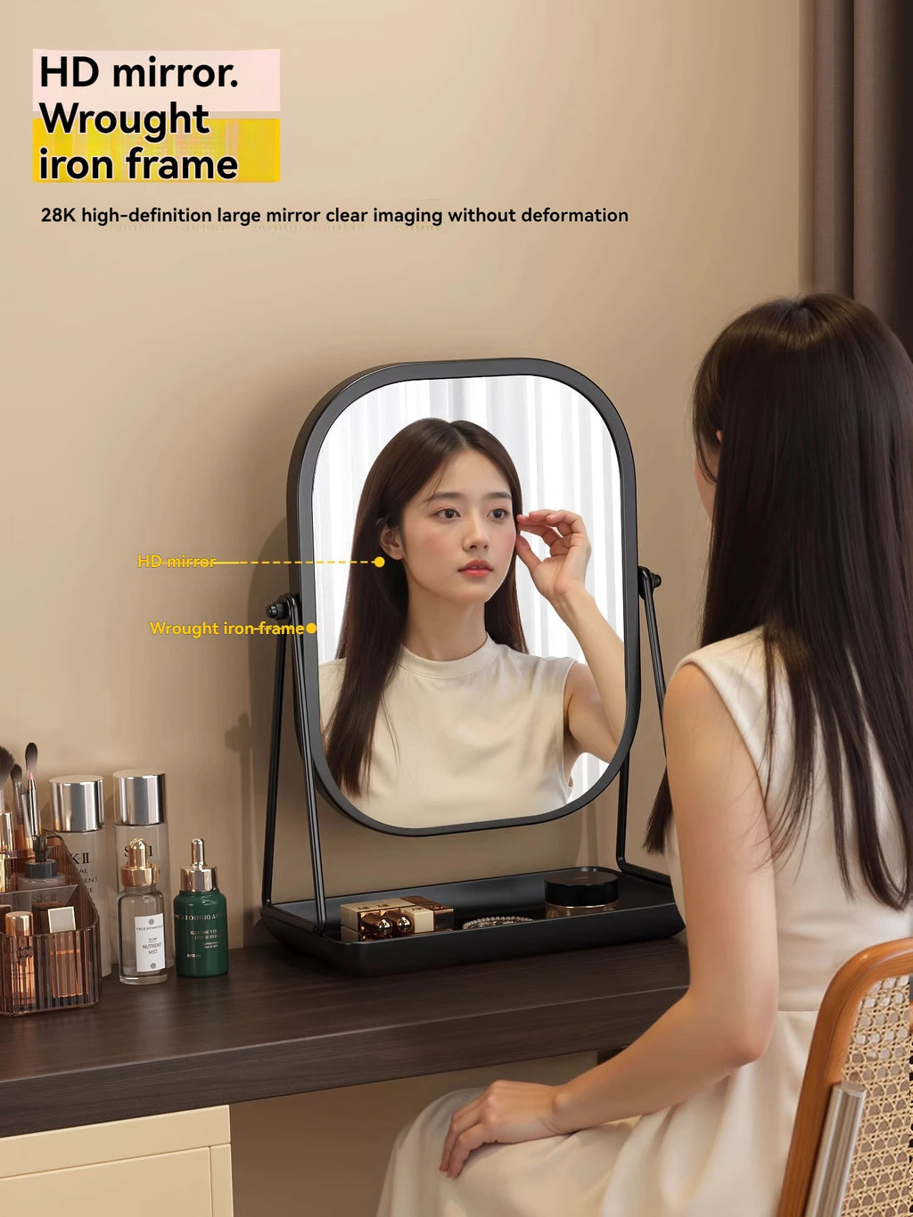 Rotating Desktop Makeup Mirror with Storage Base | Vanity Vanity Makeup Mirror QXL