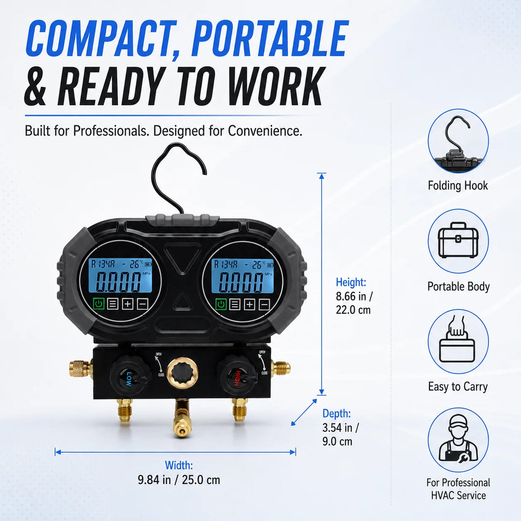 6000KPa Digital Refrigerant Manifold Gauge | HVAC AC Tester Digital Manifold Gauge QXL