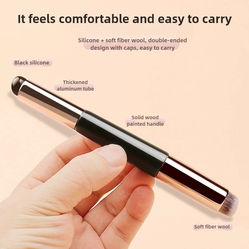 2-in-1 Silicone Lip & Concealer Brush | Wood Handle Travel Cap Lip & Concealer Brush QXL