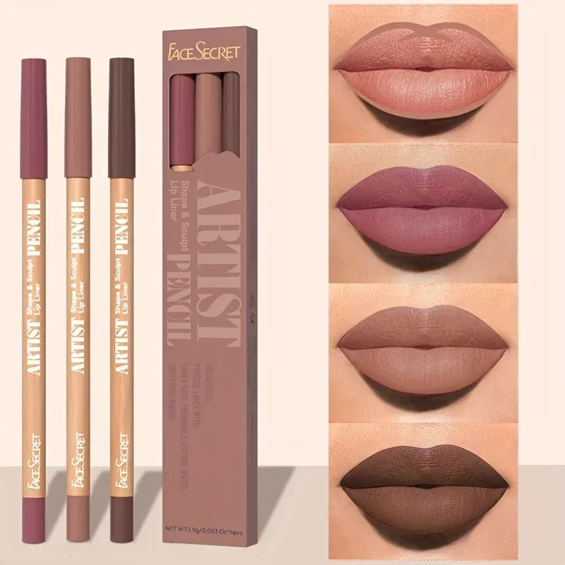 3-Pack Nude Matte Lip Liner Set | Waterproof Lip Pencil Lip Liner Set QXL
