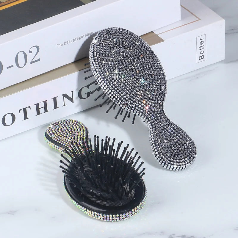 Diamond Rhinestone Folding Air Cushion Comb | Korean Style Folding Hair Comb QXL
