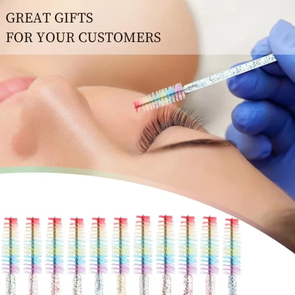 50-Pack Rainbow Spoolie Eyelash Brushes | Lash Extension Tool Spoolie Eyelash Brush QXL