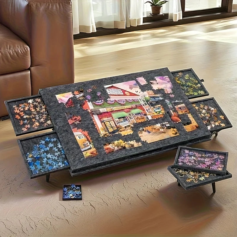 6-in-1 Portable Puzzle Table with Stand, Lid & 6 Drawers 1500pc Portable Puzzle Table QXL