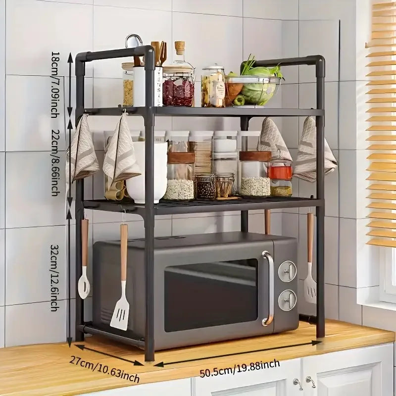 Adjustable Steel Microwave Oven Rack | Heavy-Duty Countertop Kitchen Organizer Rack QXL 50 27 73 50 27 73cm