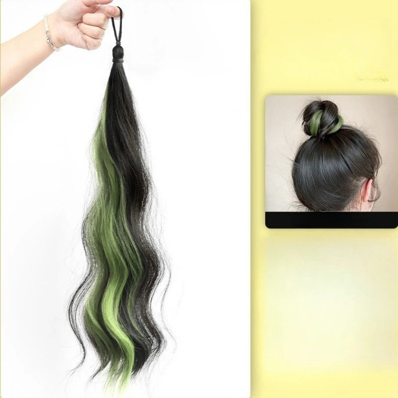 Self-Winding Bun Braid Wig | Colorful Synthetic Ponytail Synthetic Braid Wig QXL Green