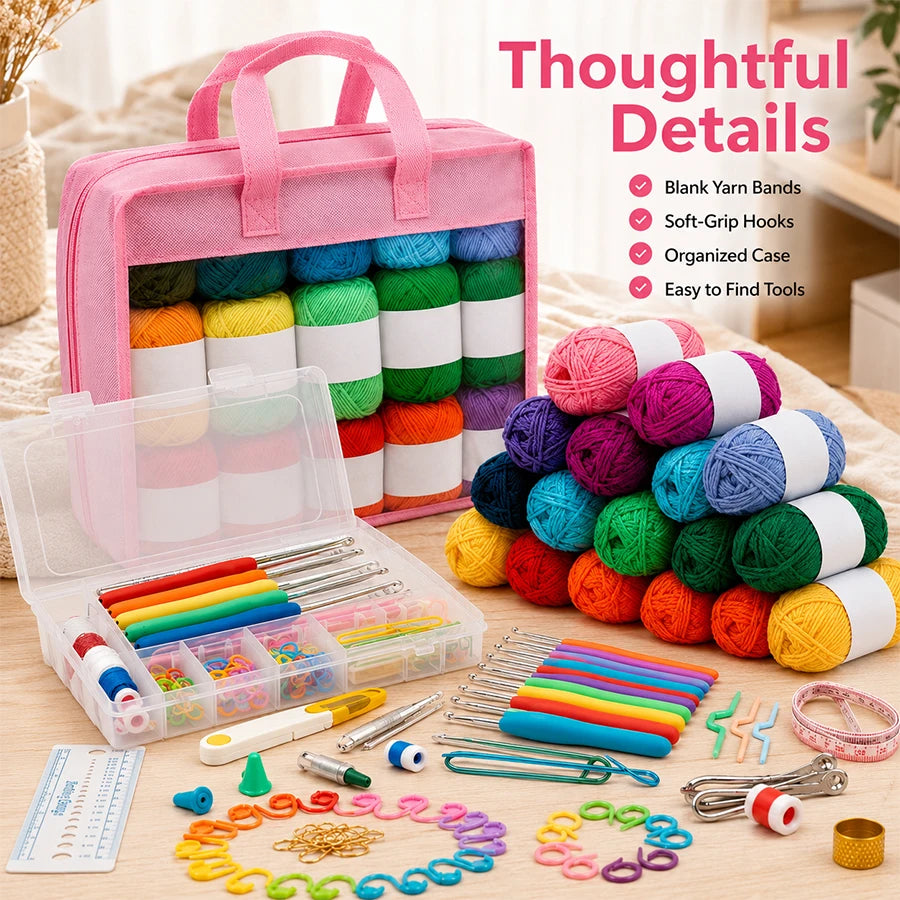 103-Piece Crochet Kit for Beginners | Hooks, Yarn & Bag Crochet Starter Kit QXL