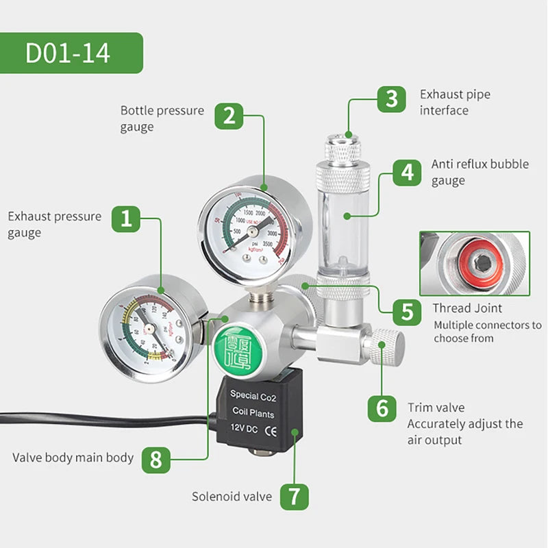 Dreamburgh 12V Aquarium CO2 Regulator | Dual Gauge Aluminum Aquarium CO2 Regulator QXL