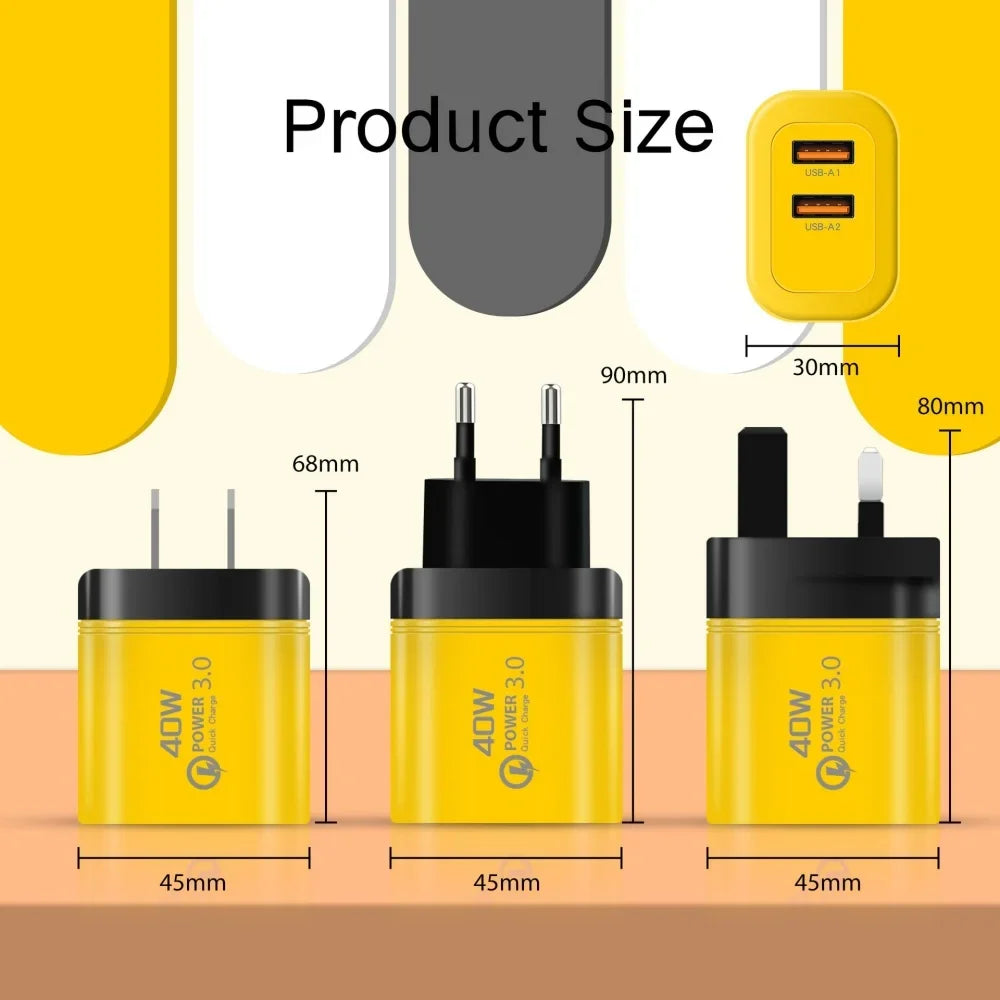 40W Dual USB Fast Charger Wall Adapter | EU & US Plug USB Wall Charger QXL